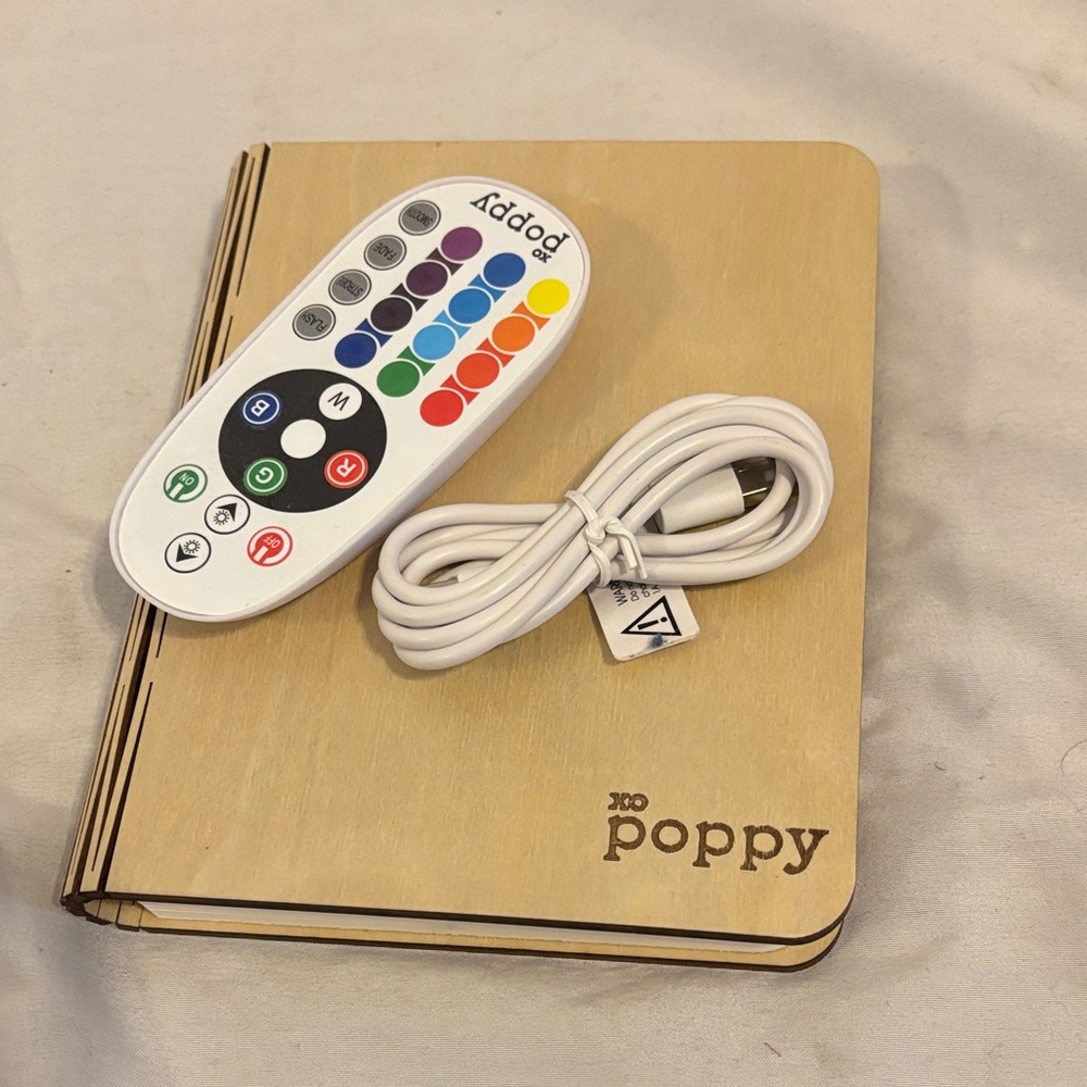 XO Poppy  Folding LED Wooden Book Lamp Light Up Rechargeable Multi Color DORM
